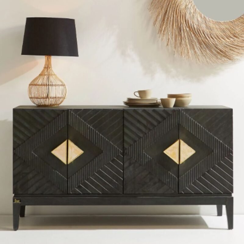 Black wooden sideboard with brass handles