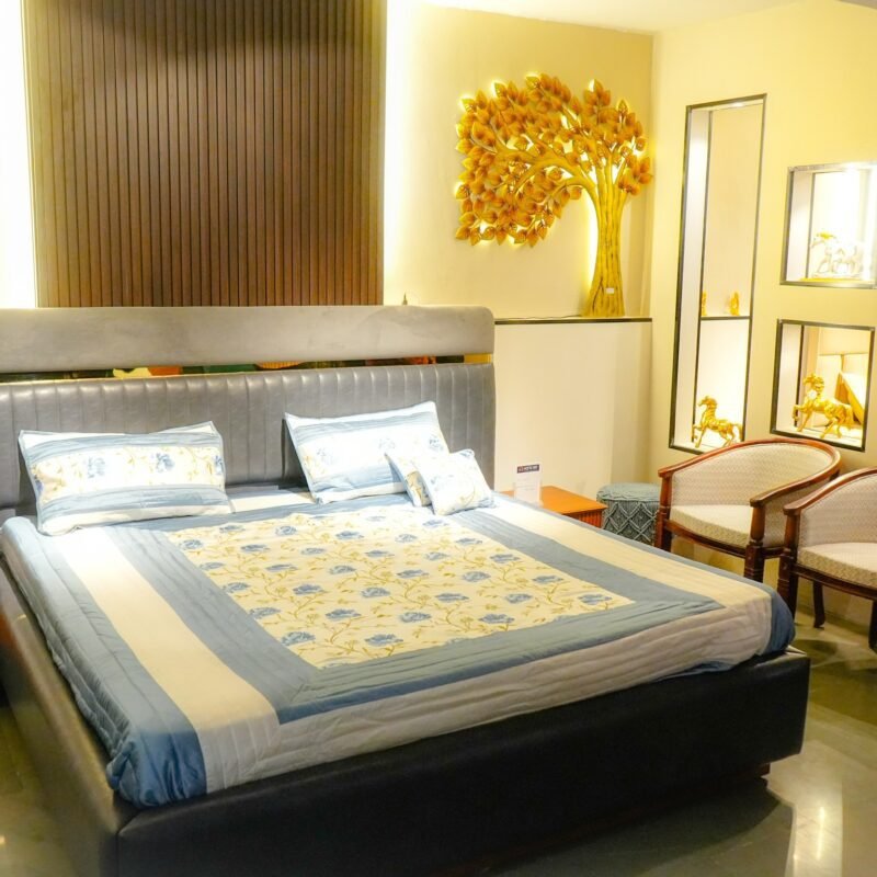 Upholstered Bed with Bed Side